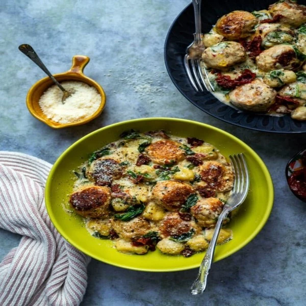 Slow Cooker Tuscan Chicken Meatballs with Gnocchi